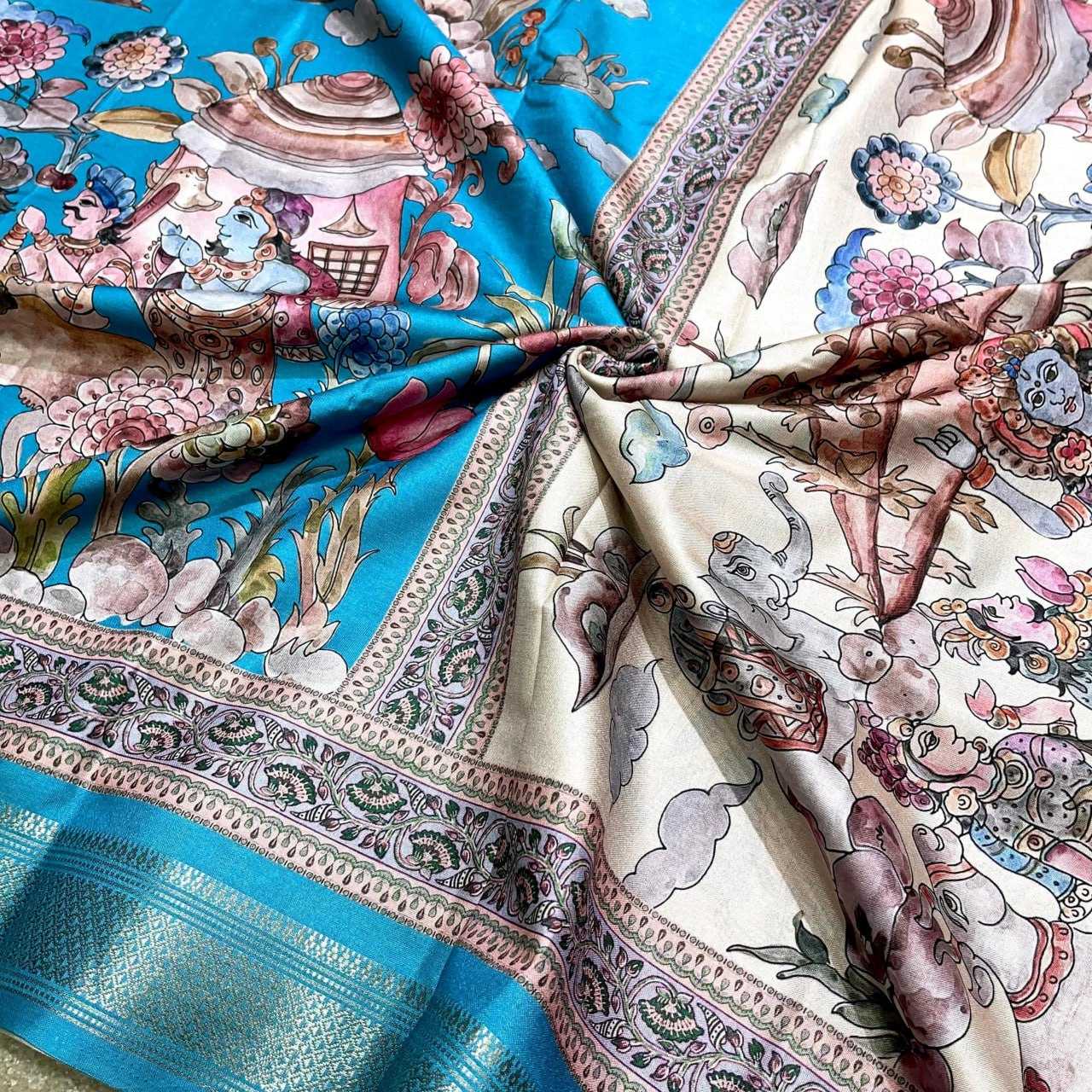 YNF SILK RIN116 REW23 SAREES WHOLESALE PRINTED MADHUBANI ZARI BORDER SAREES MANUFACTURER