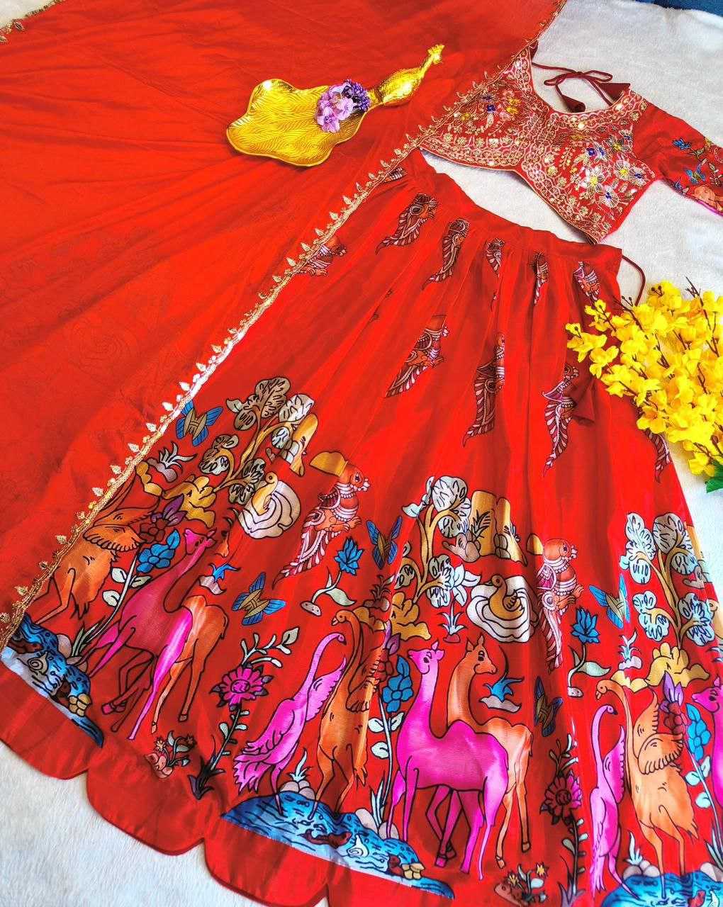 YNF CHINON RIN197 DAIVIK LEHENGAS WHOLESALE TRADITIONAL SILK PRINTED LEHENGAS MANUFACTURER