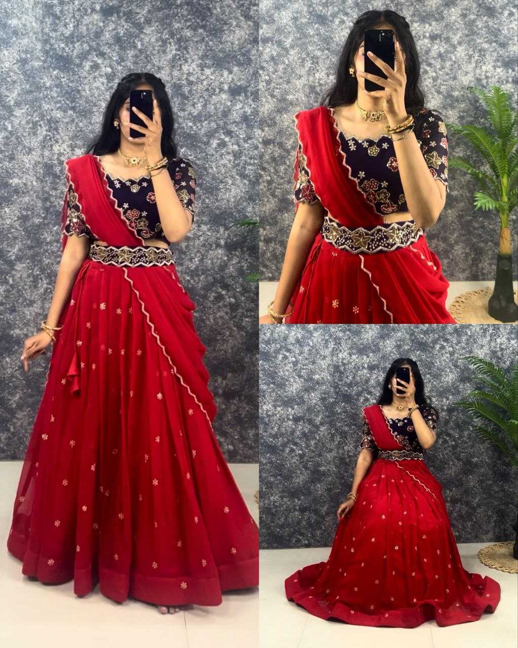 YNF FAUX GEORGETTE RIN197 RRF06 LEHENGAS WHOLESALE TRADITIONAL EMBROIDERED LEHENGAS MANUFACTURER