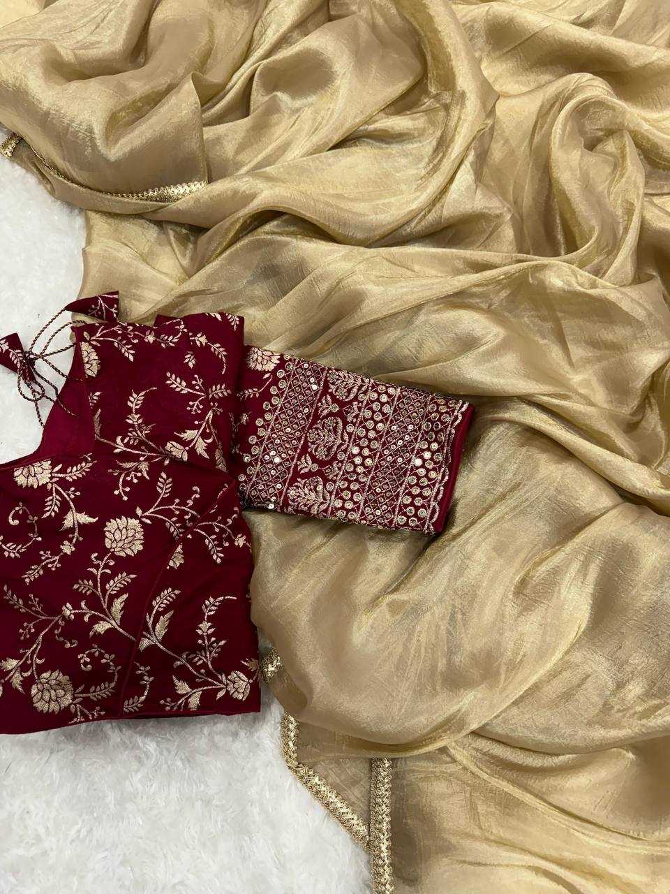 YNF TISSUE SILK KESH186 1018 SAREES WHOLESALE FANCY TISSUE SILK PLAIN SOLID LACE BORDER SILK SAREES WITH BLOUSE MANUFACTURER