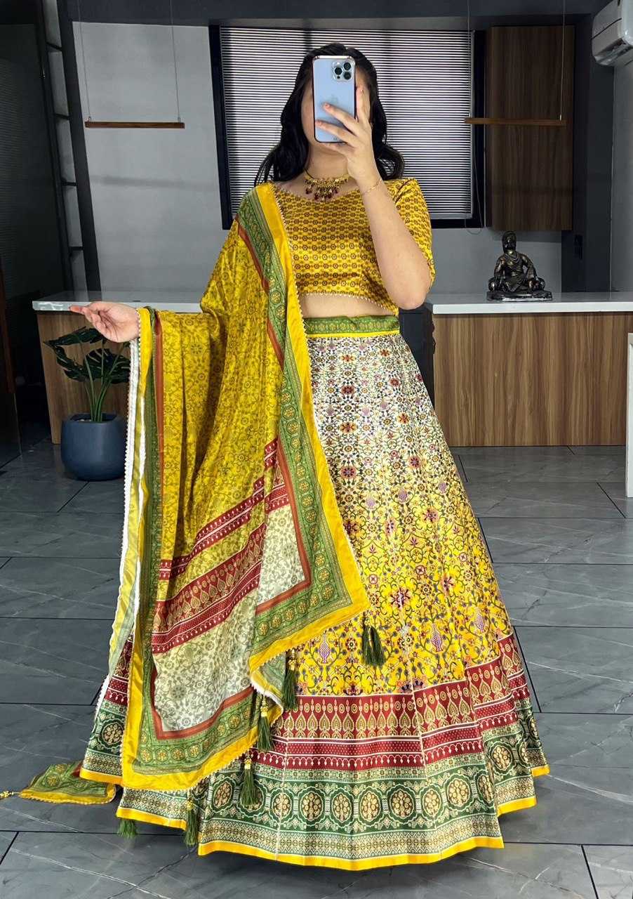 YNF ART SILK RIN119 6134 LEHENGAS WHOLESALE DESIGENR SILK PRINTED GOTA PATTI LEHENGAS MANUFACTURER- Kapda Export