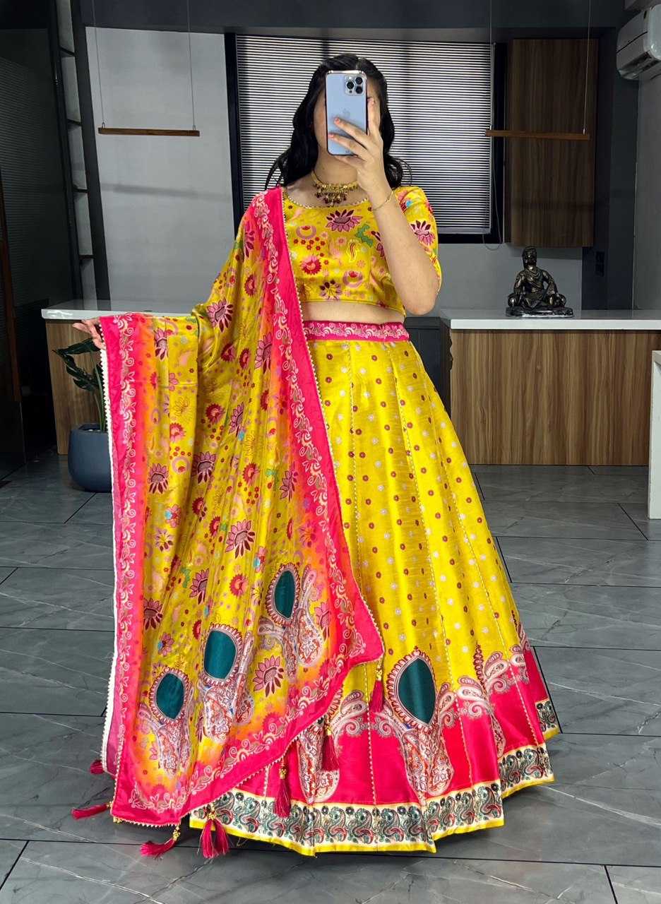 YNF ART SILK RIN119 6134 LEHENGAS WHOLESALE DESIGENR SILK PRINTED GOTA PATTI LEHENGAS MANUFACTURER- Kapda Export