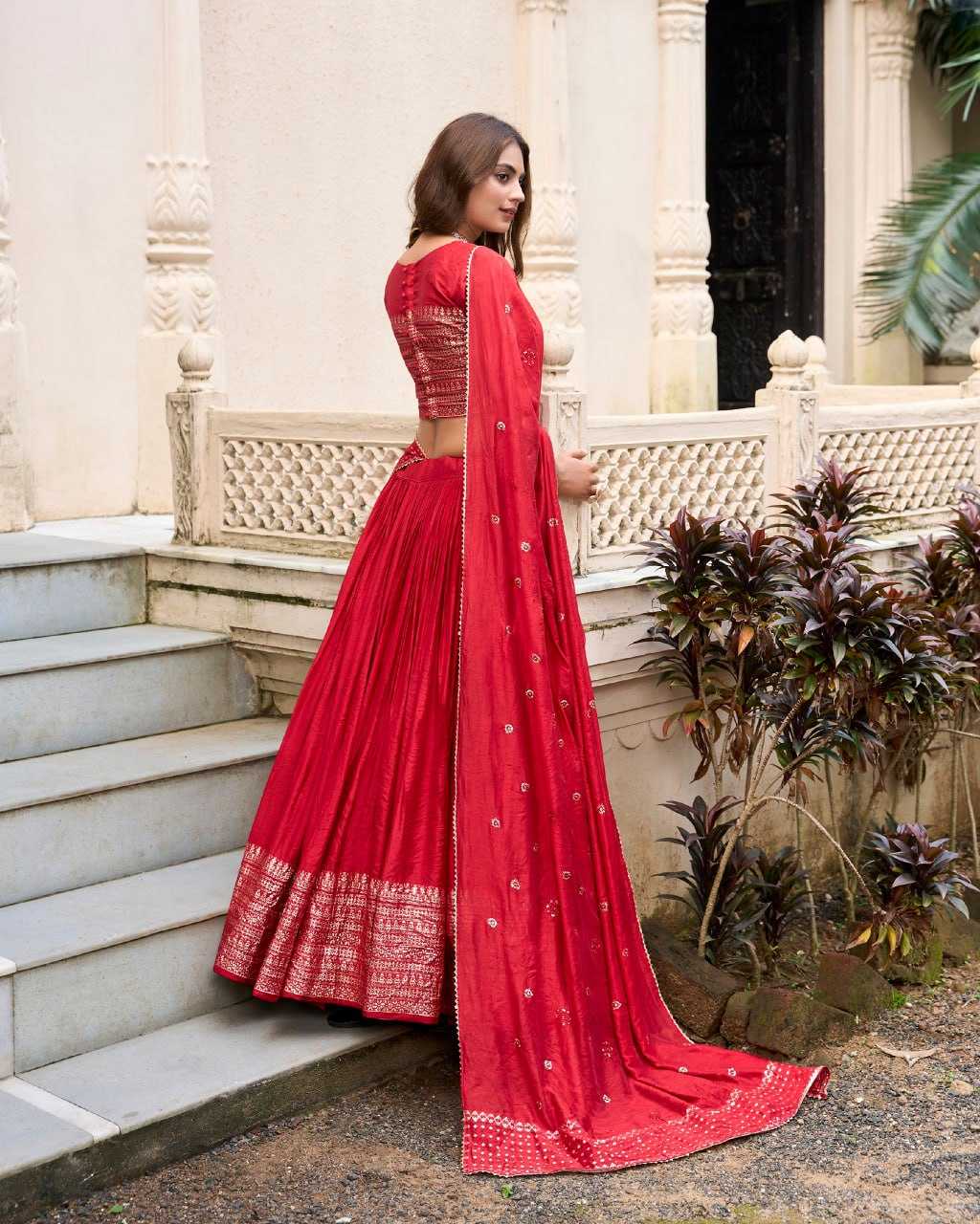 YNF CHANDERI SILK KESH134 PRIYADARSHI LEHENGAS WHOLESALE ZARI WORK WEDDING REDLEHENGAS MANUFACTURER- Kapda Export