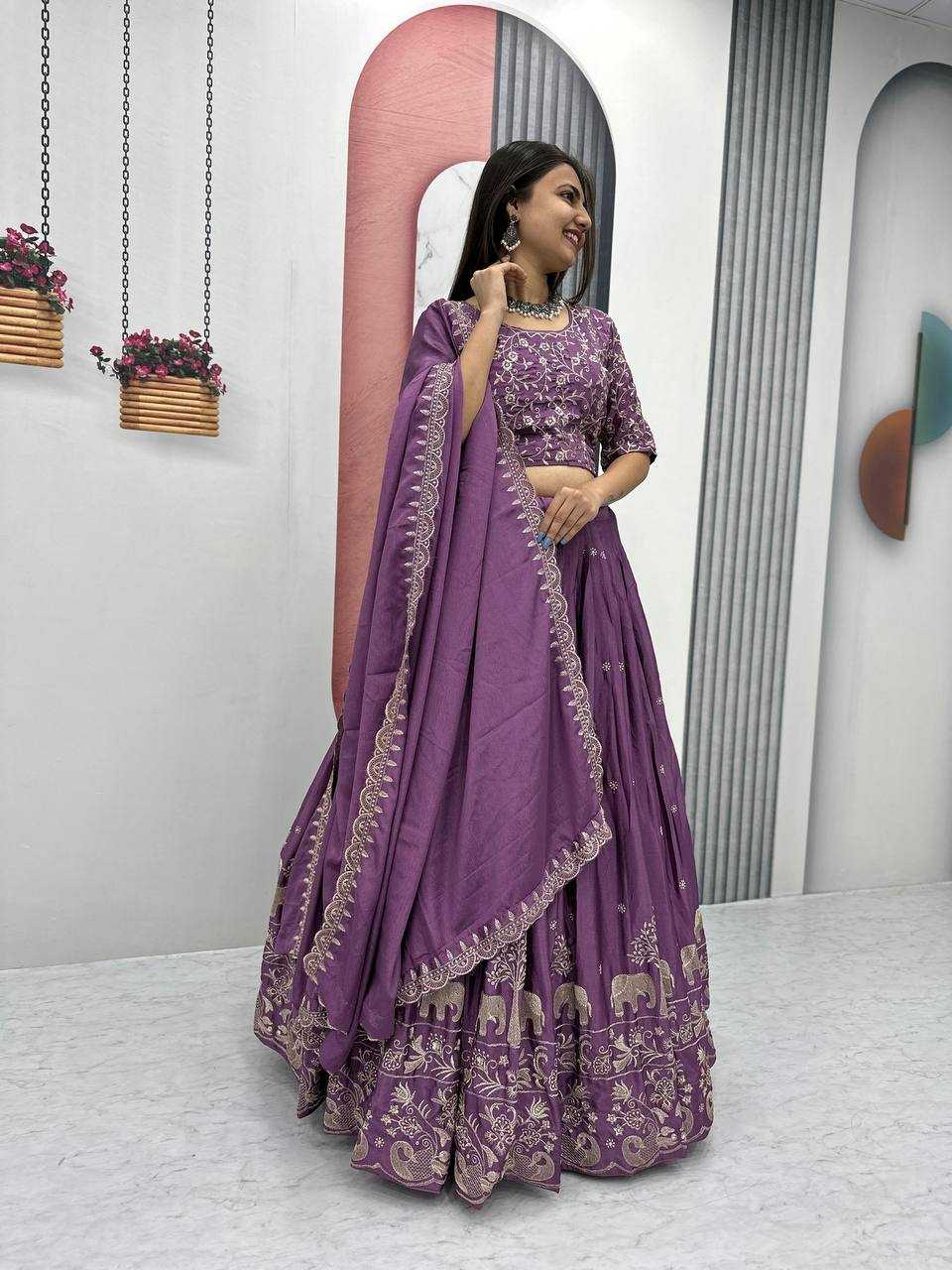 YNF CHINON KESH130 075 LEHENGAS WHOLESALE SILK WEDDING EMBROIDERED PURPLE LEHENGA WITH DUPTTA WEDDING LEHENGAS MANUFACTURER- Kapda Export