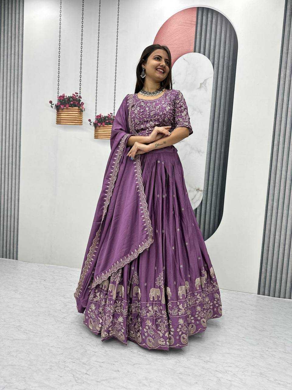 YNF CHINON KESH130 075 LEHENGAS WHOLESALE SILK WEDDING EMBROIDERED PURPLE LEHENGA WITH DUPTTA WEDDING LEHENGAS MANUFACTURER- Kapda Export