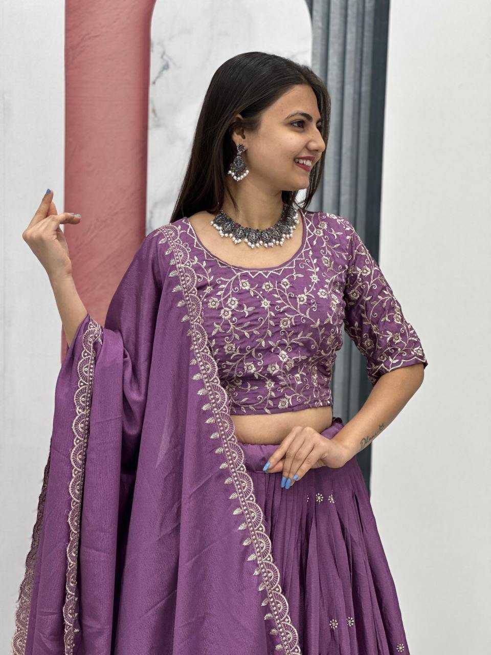 YNF CHINON KESH130 075 LEHENGAS WHOLESALE SILK WEDDING EMBROIDERED PURPLE LEHENGA WITH DUPTTA WEDDING LEHENGAS MANUFACTURER- Kapda Export