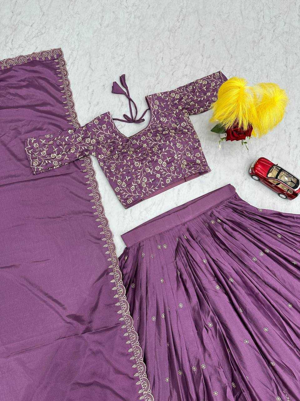 YNF CHINON KESH130 075 LEHENGAS WHOLESALE SILK WEDDING EMBROIDERED PURPLE LEHENGA WITH DUPTTA WEDDING LEHENGAS MANUFACTURER- Kapda Export