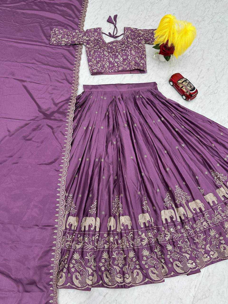 YNF CHINON KESH130 075 LEHENGAS WHOLESALE SILK WEDDING EMBROIDERED PURPLE LEHENGA WITH DUPTTA WEDDING LEHENGAS MANUFACTURER- Kapda Export