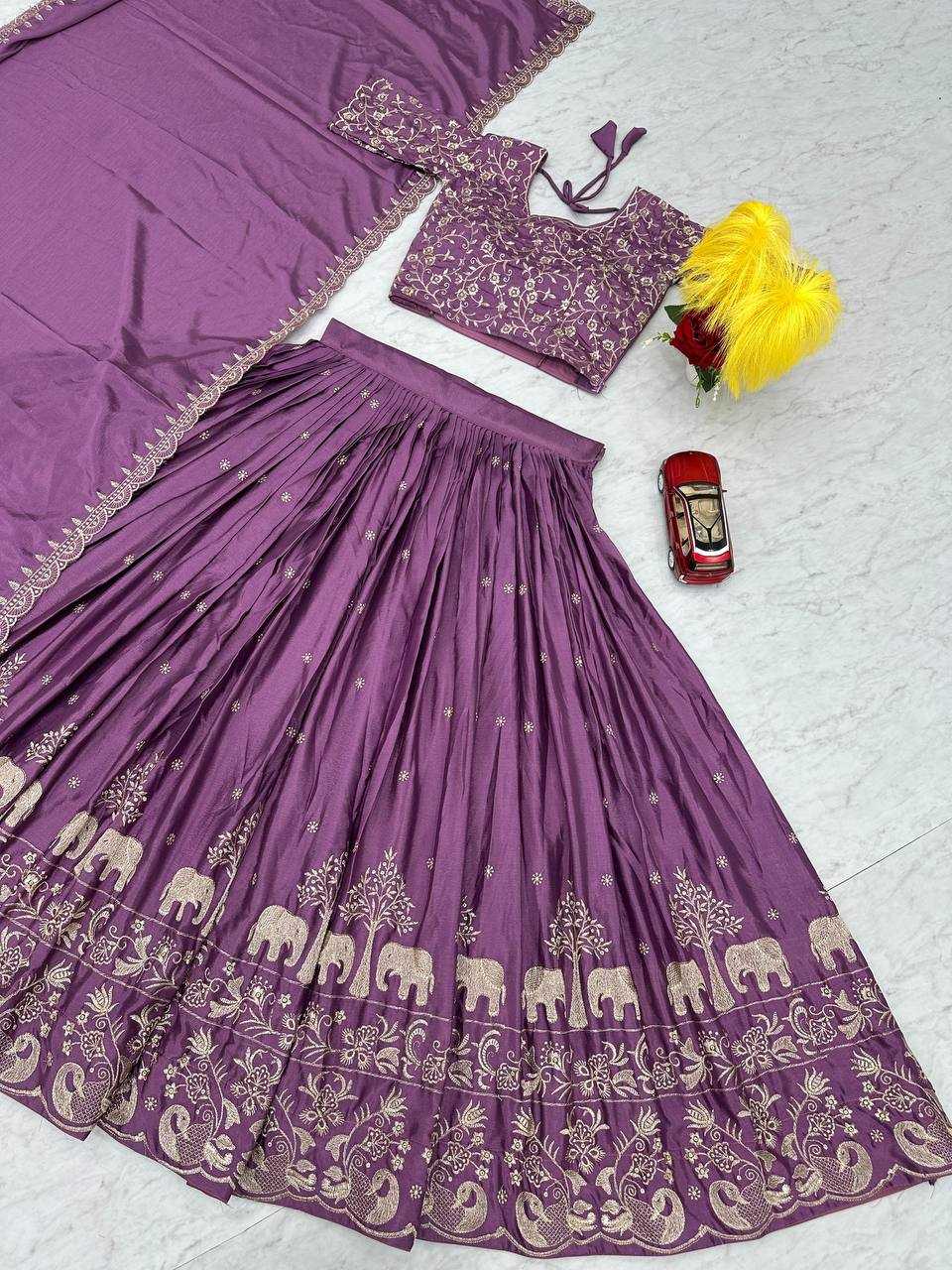 YNF CHINON KESH130 075 LEHENGAS WHOLESALE SILK WEDDING EMBROIDERED PURPLE LEHENGA WITH DUPTTA WEDDING LEHENGAS MANUFACTURER- Kapda Export