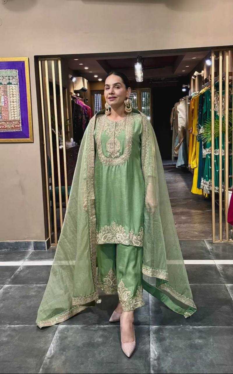 YNF CHINON SILK KESH145 3022 SUITS & DRESSES WHOLESALE SILK EMBROIDERED PALAZZO WEDDING SUITS MANUFACTURER