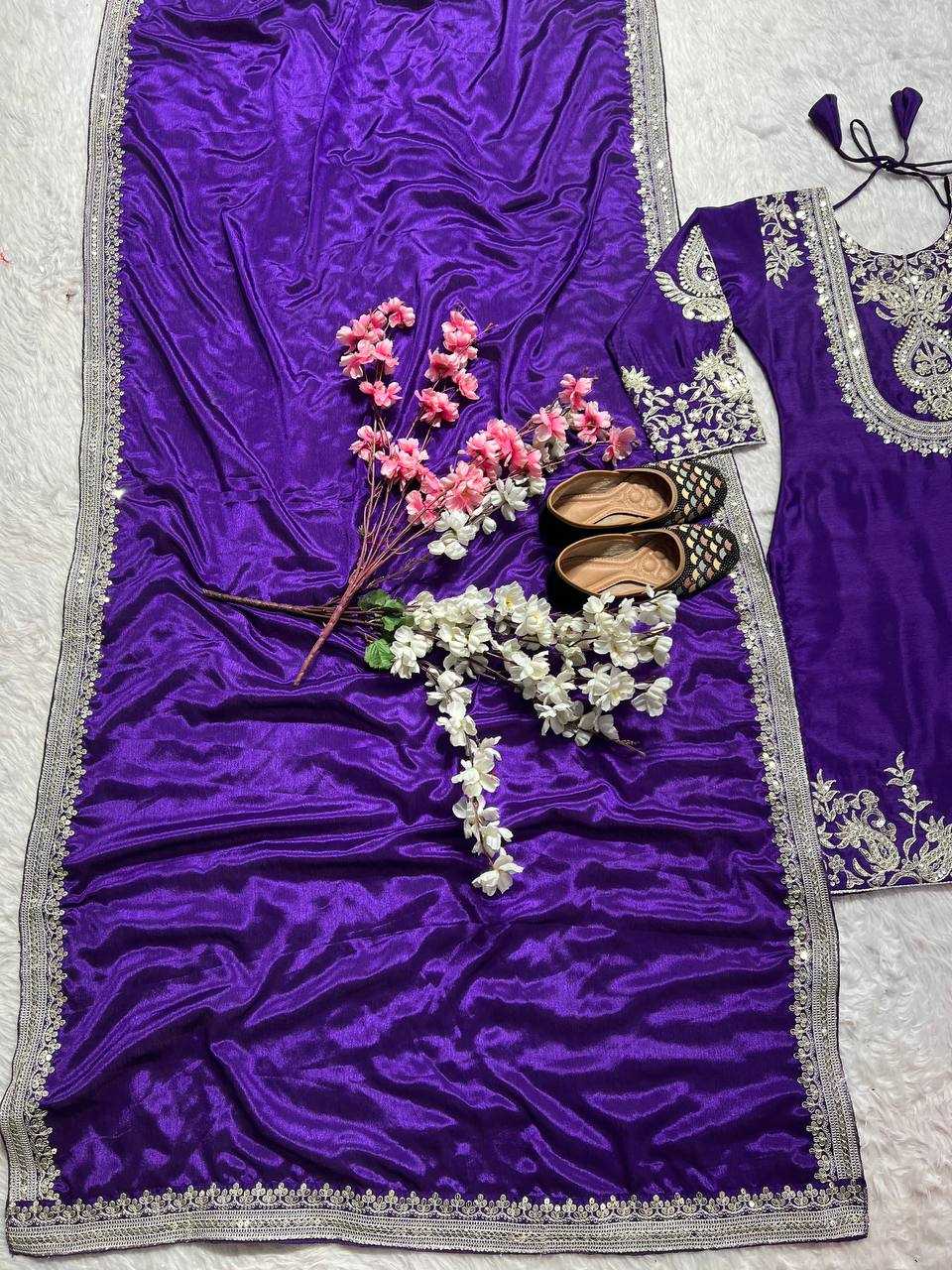 YNF CHINON SILK KESH145 3022 SUITS & DRESSES WHOLESALE SILK EMBROIDERED PALAZZO WEDDING SUITS MANUFACTURER