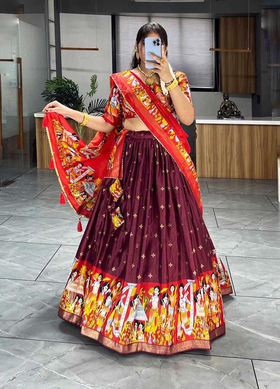 YNF DOLA SILK RIN119 7108 LEHENGAS WHOLESALE SILK PRINTED KALAMKARI LEHENGAS MANUFACTURER