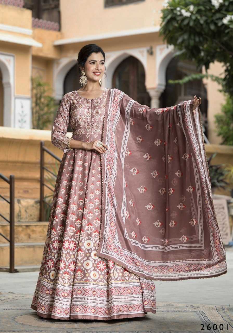 YNF DOLA SILK RIN131 SAMANTA GOWNS WHOLESALE PRINTED LONG SILK GOWNS MANUFACTURER- Kapda Export