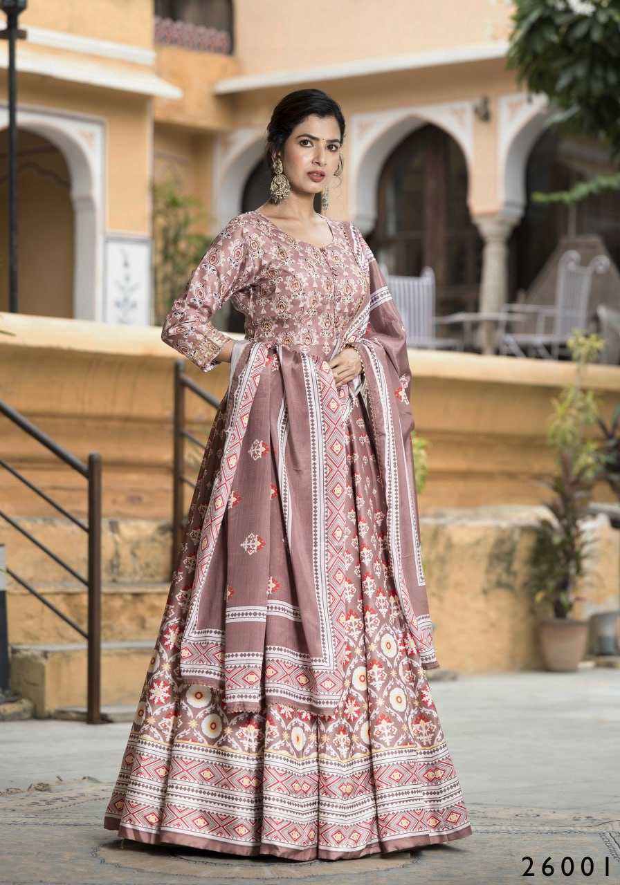 YNF DOLA SILK RIN131 SAMANTA GOWNS WHOLESALE PRINTED LONG SILK GOWNS MANUFACTURER- Kapda Export