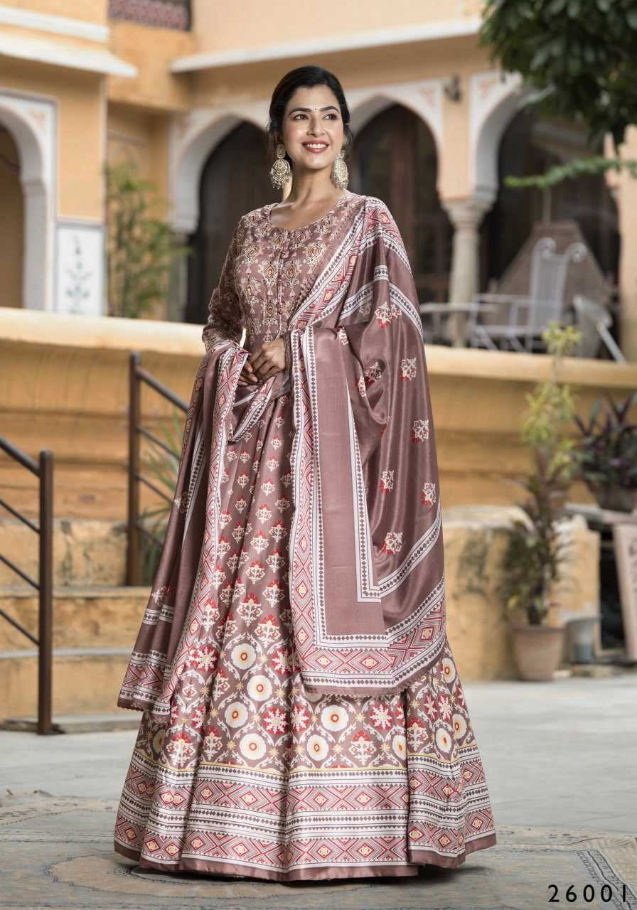 YNF DOLA SILK RIN131 SAMANTA GOWNS WHOLESALE PRINTED LONG SILK GOWNS MANUFACTURER- Kapda Export