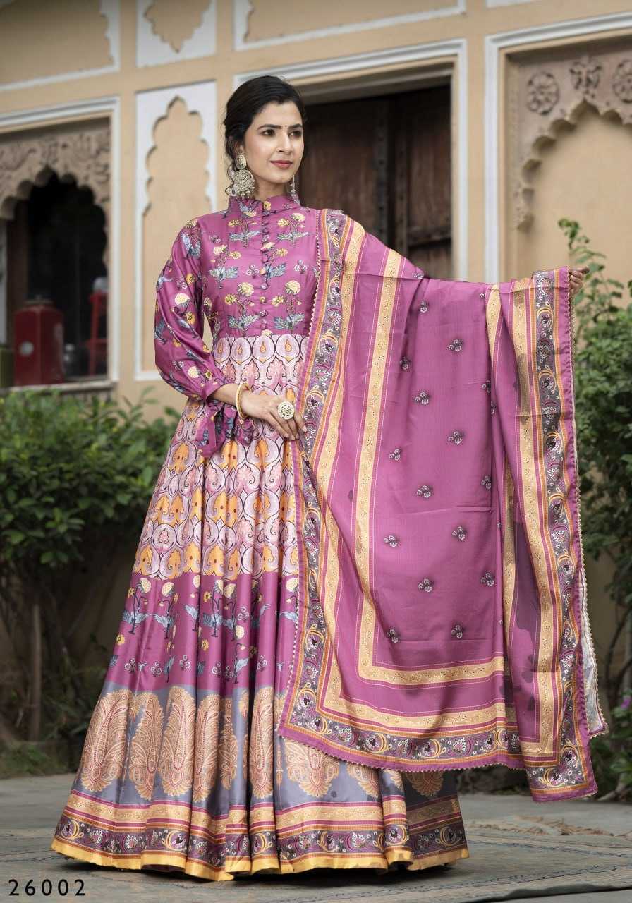 YNF DOLA SILK RIN131 SAMANTA GOWNS WHOLESALE PRINTED LONG SILK GOWNS MANUFACTURER- Kapda Export