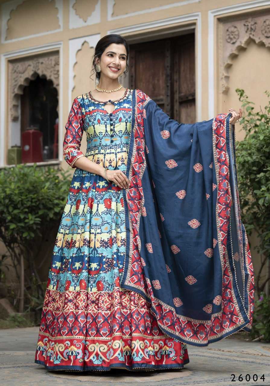 YNF DOLA SILK RIN131 SAMANTA GOWNS WHOLESALE PRINTED LONG SILK GOWNS MANUFACTURER- Kapda Export