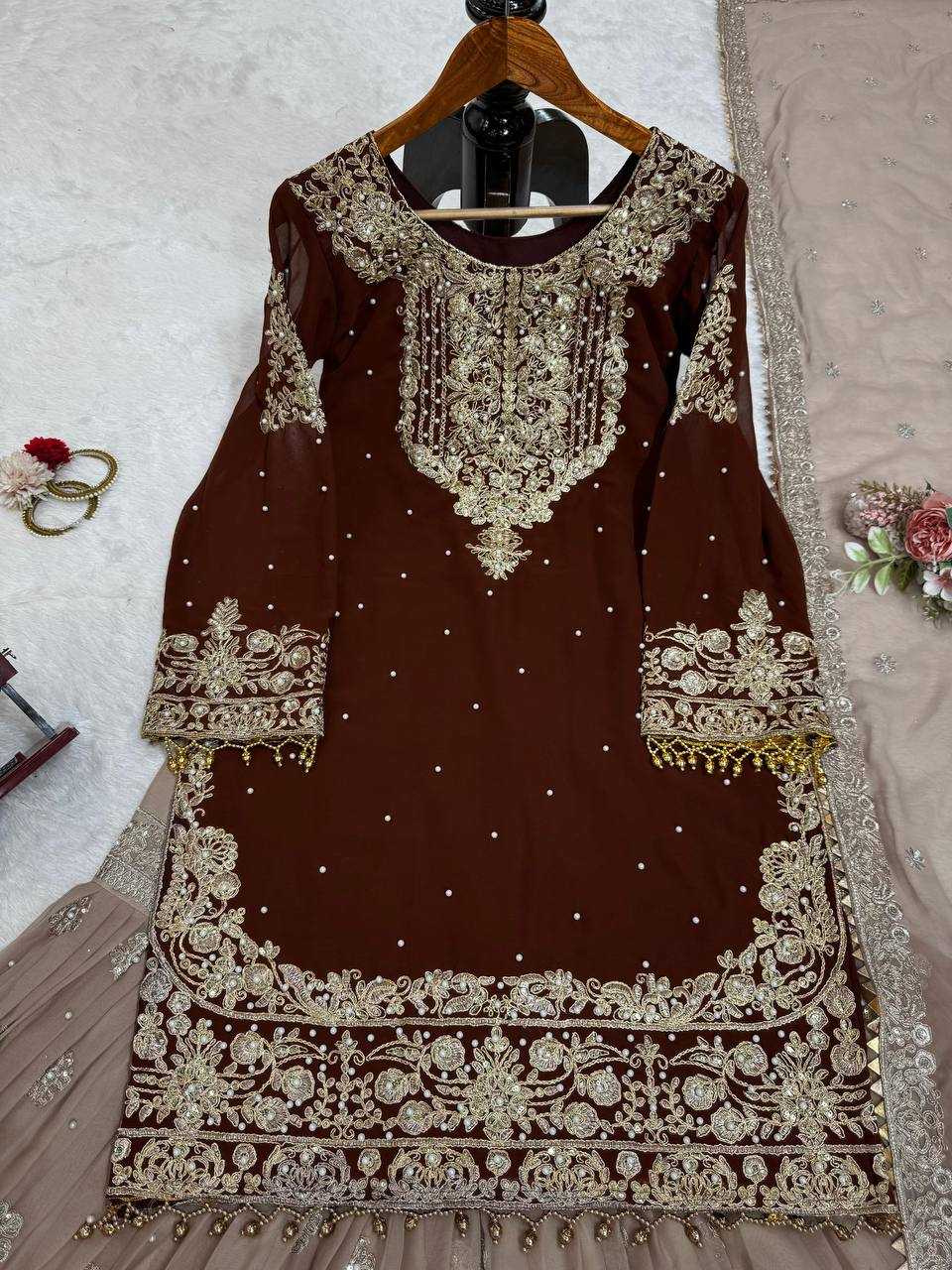 YNF GEORGETTE RIN133 1486 SUITS & DRESSES WHOLESALE GEORGETTE EMBROIDERY SHARARA SALWAR MAROON SALWAR SUITS MANUFACTURE- Kapda Export