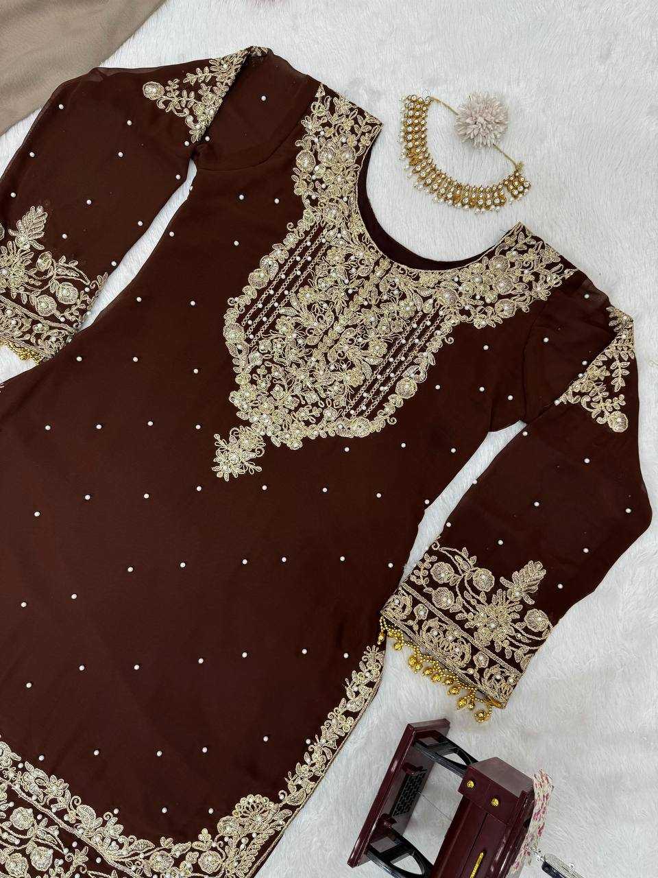 YNF GEORGETTE RIN133 1486 SUITS & DRESSES WHOLESALE GEORGETTE EMBROIDERY SHARARA SALWAR MAROON SALWAR SUITS MANUFACTURE- Kapda Export