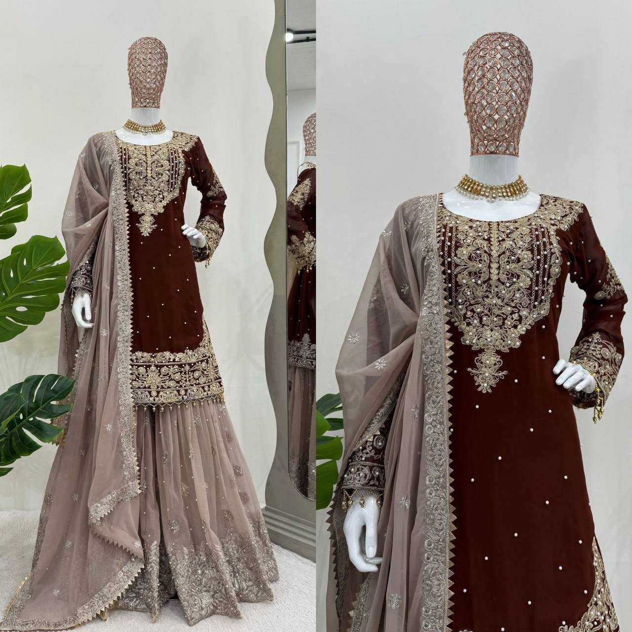 YNF GEORGETTE RIN133 1486 SUITS & DRESSES WHOLESALE GEORGETTE EMBROIDERY SHARARA SALWAR MAROON SALWAR SUITS MANUFACTURE- Kapda Export