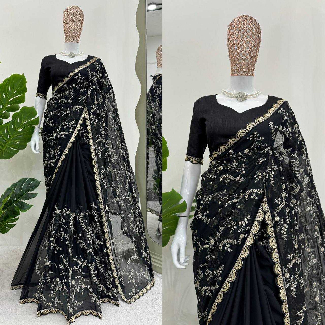 YNF HEAVY SILK RIN133 8088 SAREES WHOLESALE SEQUENCE DESIGNER BLACK SILK SAREES MANUFACTURER- Kapda Export