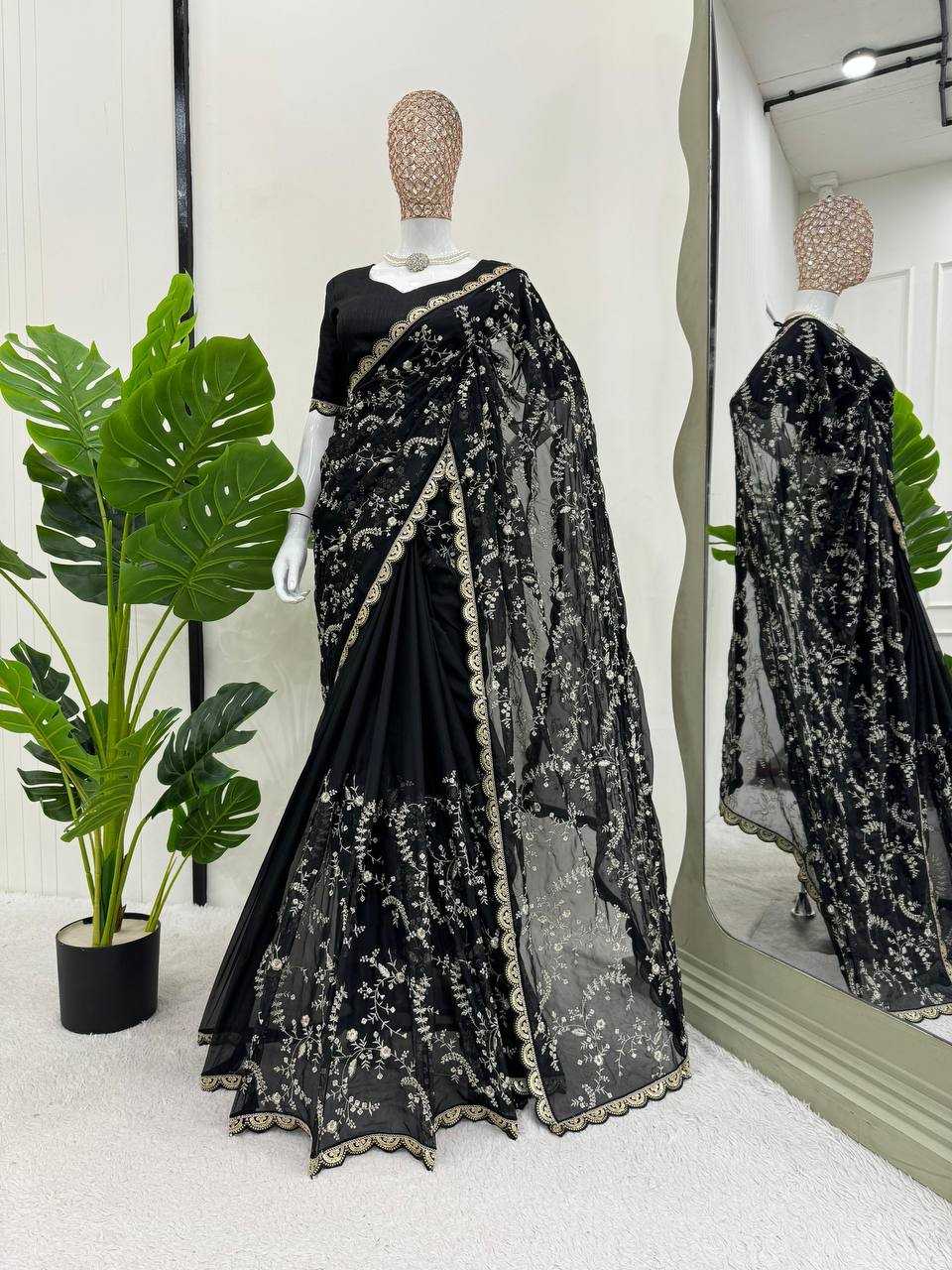 YNF HEAVY SILK RIN133 8088 SAREES WHOLESALE SEQUENCE DESIGNER BLACK SILK SAREES MANUFACTURER- Kapda Export