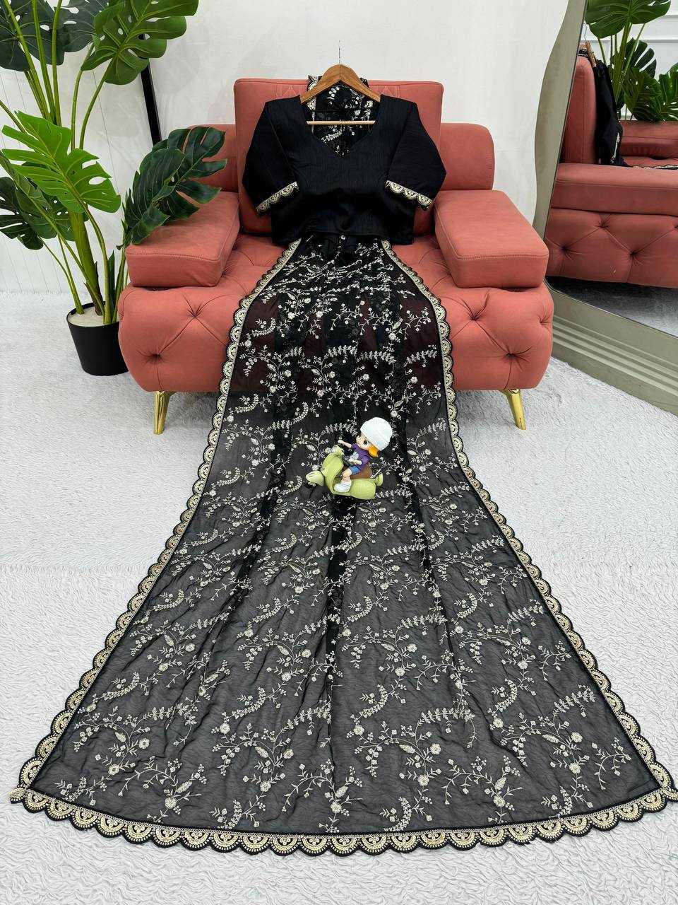 YNF HEAVY SILK RIN133 8088 SAREES WHOLESALE SEQUENCE DESIGNER BLACK SILK SAREES MANUFACTURER- Kapda Export