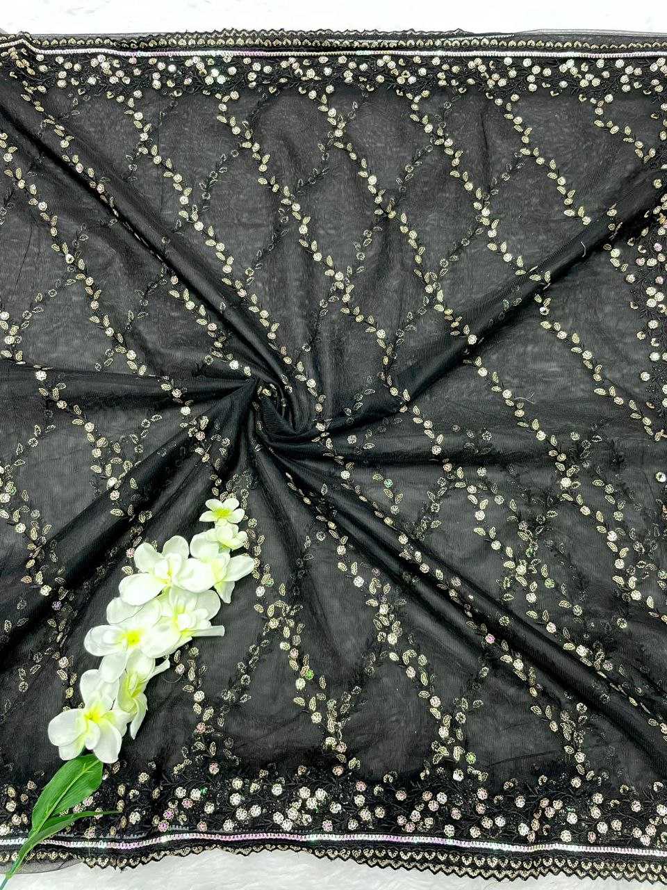 YNF NET RIN143 01 SAREES WHOLESALE PARTY WEAR SEQUENCE EMBRODERY NET SAREES MANUFACTURER