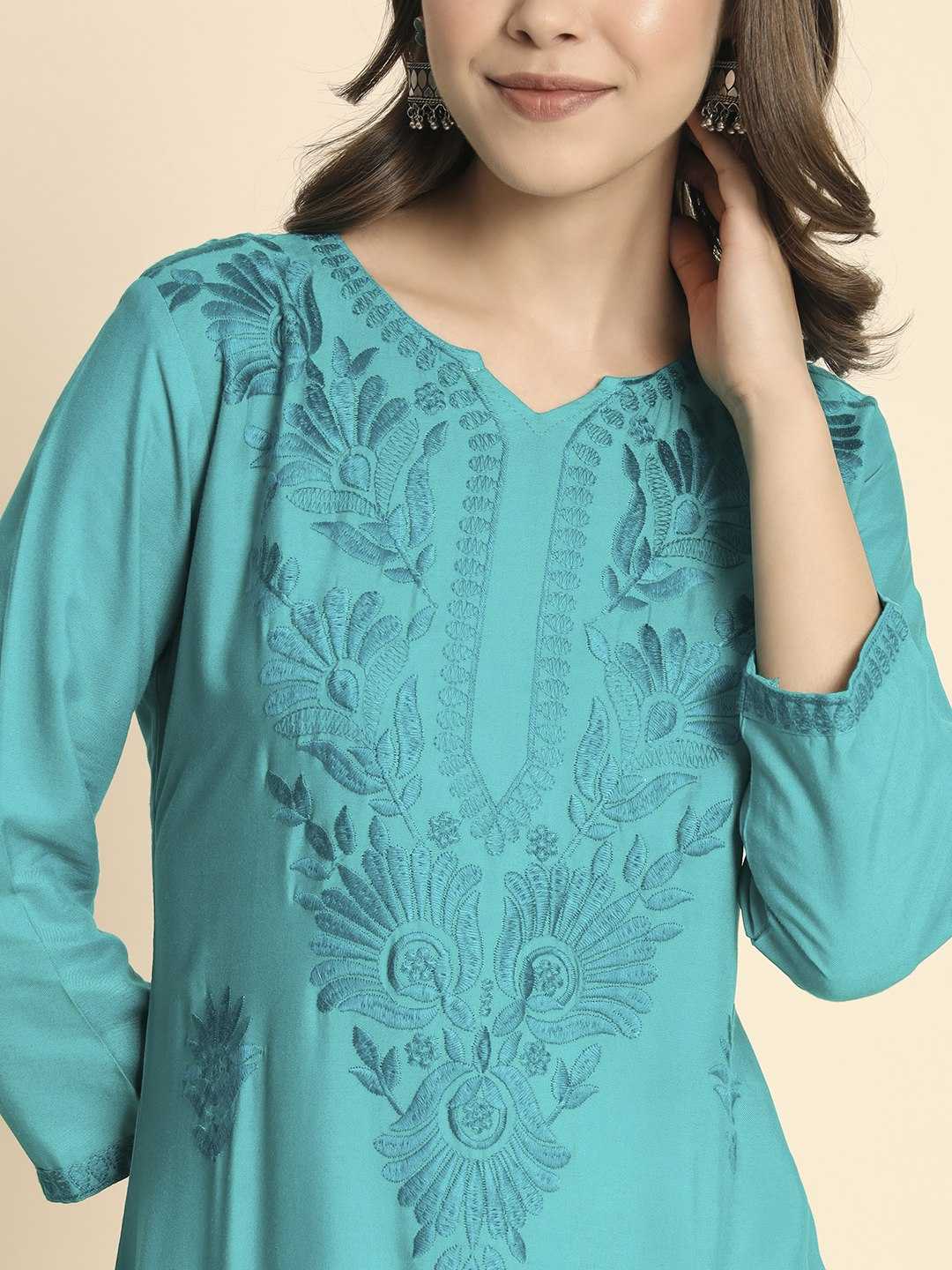 YNF RAYON RIN188 Adipurush KURTIS WHOLESALE LONG RAYON CHIKANKARI KURTIS MANUFACTURER- Kapda Export