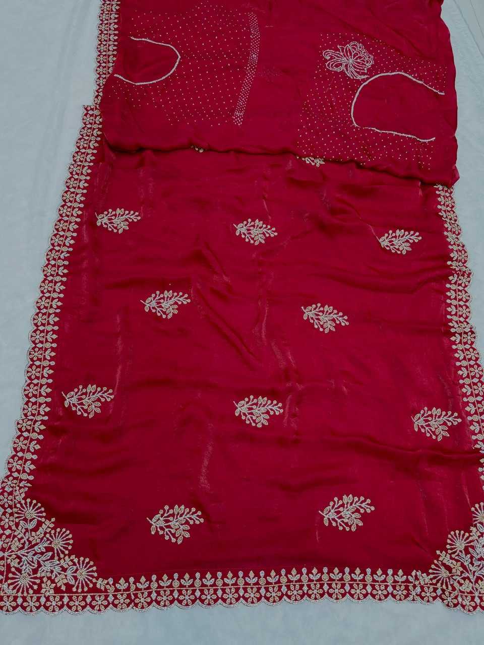 YNF SATIN KESH114 ANTRA-2 SAREES WHOLESALE CURTWORK RED SATIN SAREES MANUFACTURER- Kapda Export