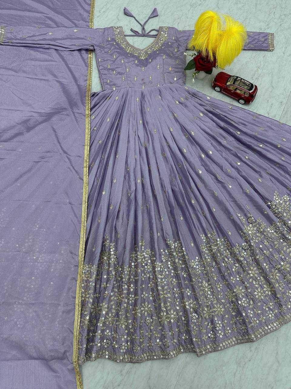 YNF SOFT CHINON KESH119 07 GOWNS WHOLESALE EMBROIDERY LONG SILK SANGEET OUTFITS GOWNS MANUFACTURER