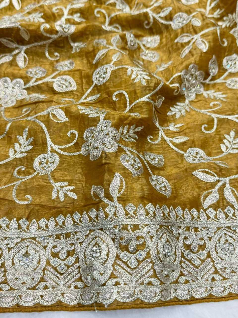 YNF SOFT GOLD CRUSH KESH114 8599 SAREES WHOLESALE DESIGNER EMBROIDERED STONE WORK SILK ZARI SAREES MANUFACTURER- Kapda Export