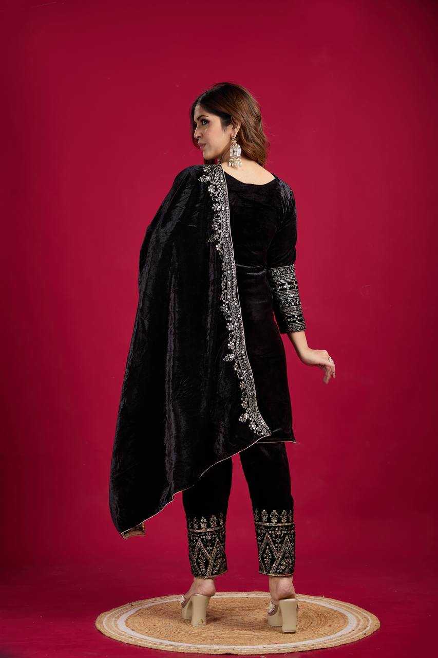 YNF VELVET KESH123 5017 SUITS & DRESSES WHOLESALE VELVET EMBROIDERY LONG KURTI BLACK SUITS MANUFACTURE - Kapda Export