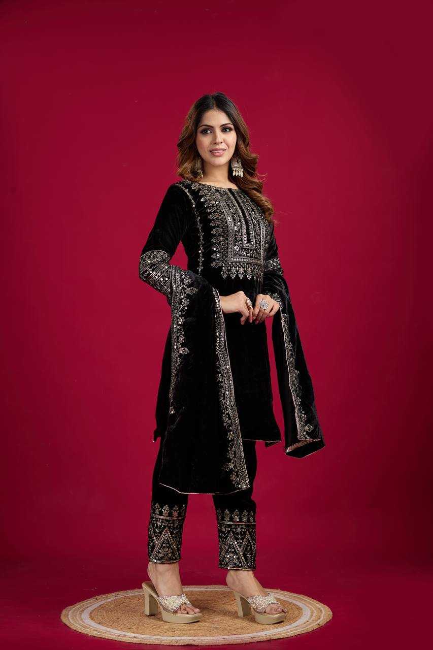 YNF VELVET KESH123 5017 SUITS & DRESSES WHOLESALE VELVET EMBROIDERY LONG KURTI BLACK SUITS MANUFACTURE - Kapda Export