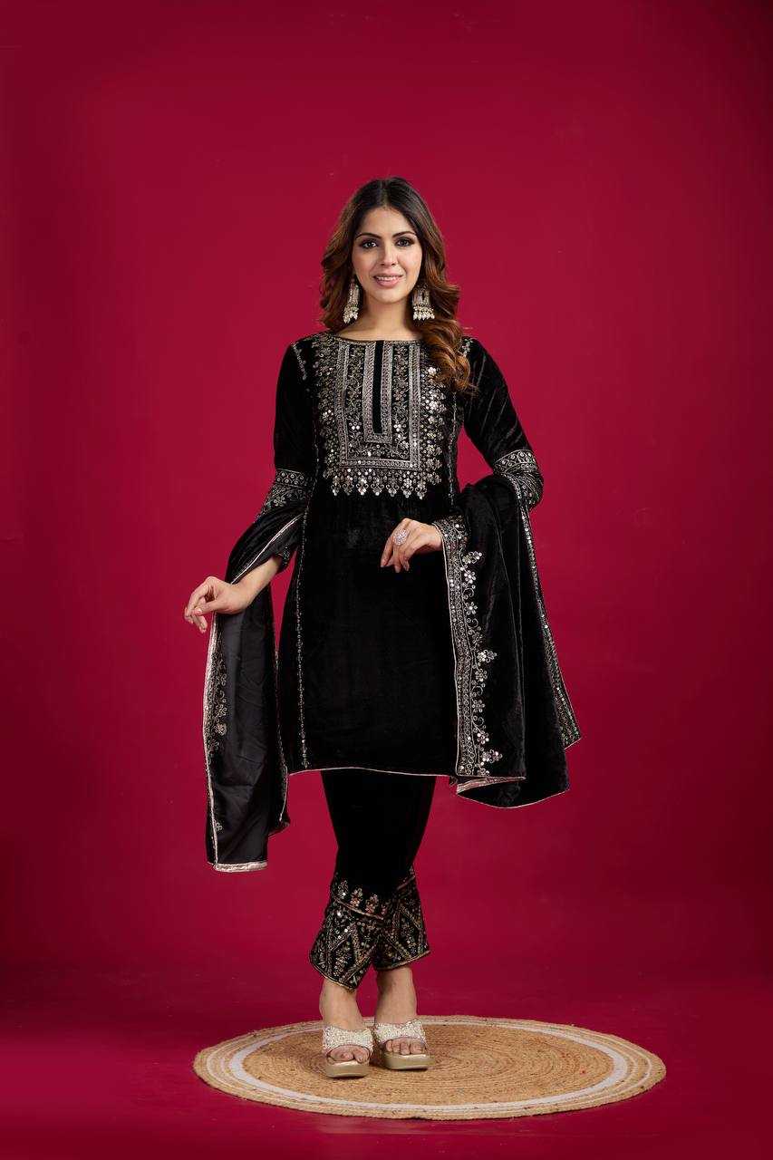 YNF VELVET KESH123 5017 SUITS & DRESSES WHOLESALE VELVET EMBROIDERY LONG KURTI BLACK SUITS MANUFACTURE - Kapda Export