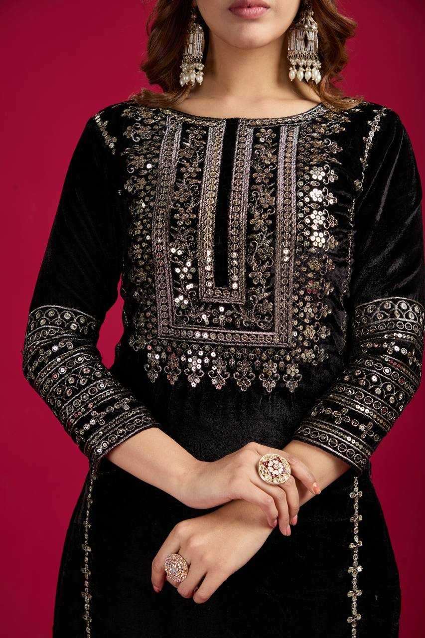 YNF VELVET KESH123 5017 SUITS & DRESSES WHOLESALE VELVET EMBROIDERY LONG KURTI BLACK SUITS MANUFACTURE - Kapda Export