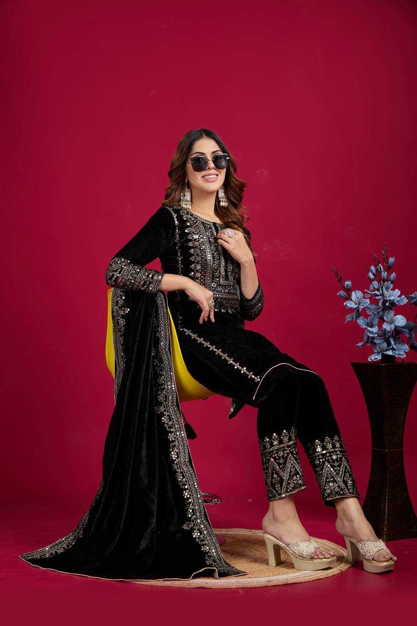 YNF VELVET KESH123 5017 SUITS & DRESSES WHOLESALE VELVET EMBROIDERY LONG KURTI BLACK SUITS MANUFACTURE - Kapda Export