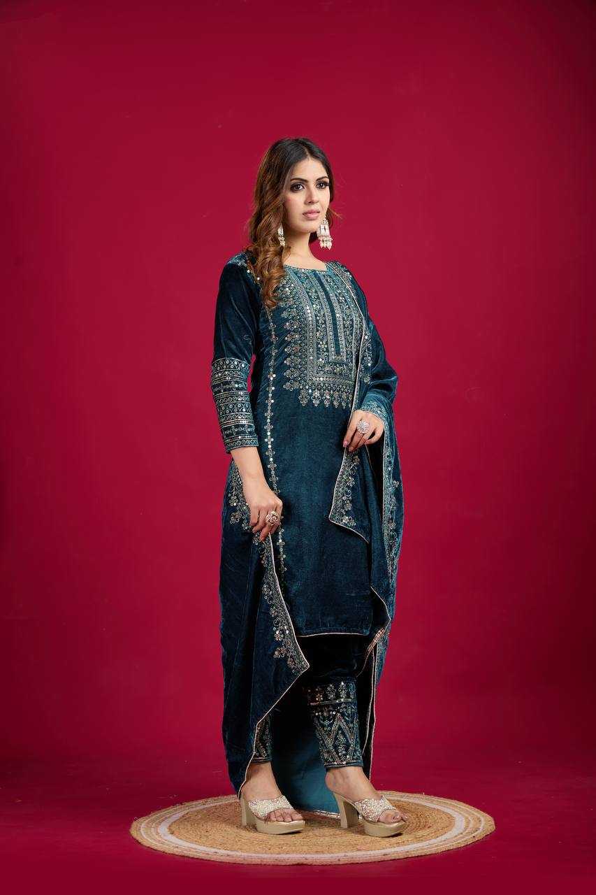 YNF VELVET KESH123 5017 SUITS & DRESSES WHOLESALE VELVET EMBROIDERY LONG KURTI BLACK SUITS MANUFACTURE - Kapda Export