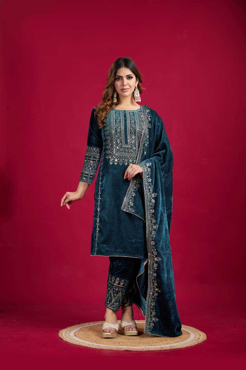 YNF VELVET KESH123 5017 SUITS & DRESSES WHOLESALE VELVET EMBROIDERY LONG KURTI BLACK SUITS MANUFACTURE - Kapda Export