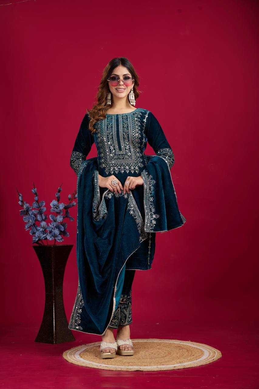 YNF VELVET KESH123 5017 SUITS & DRESSES WHOLESALE VELVET EMBROIDERY LONG KURTI BLACK SUITS MANUFACTURE - Kapda Export