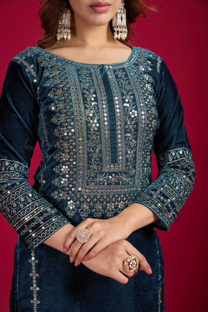 YNF VELVET KESH123 5017 SUITS & DRESSES WHOLESALE VELVET EMBROIDERY LONG KURTI BLACK SUITS MANUFACTURE - Kapda Export