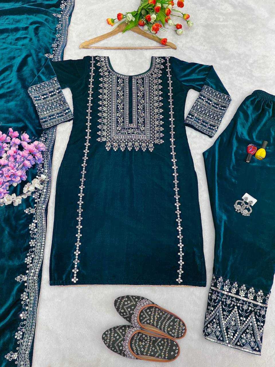 YNF VELVET KESH123 5017 SUITS & DRESSES WHOLESALE VELVET EMBROIDERY LONG KURTI BLACK SUITS MANUFACTURE - Kapda Export