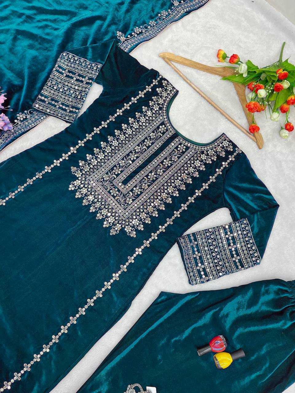 YNF VELVET KESH123 5017 SUITS & DRESSES WHOLESALE VELVET EMBROIDERY LONG KURTI BLACK SUITS MANUFACTURE - Kapda Export