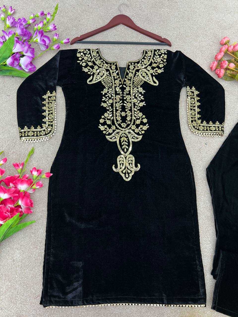 YNF VELVET KESH123 5104 SUITS & DRESSES WHOLESALE FESTIVE FANCY EMBROIDERED SILK FULL SLEEVE SUITS MANUFACTURER