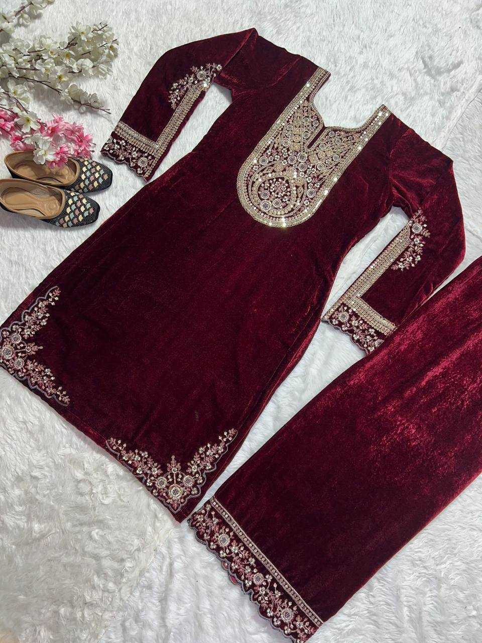 YNF VELVET KESH144 1229 KURTIS WHOLESALE PARTY WEAR KURTI WITH BOTTOM EMBROIDERED KURTIS MANUFACTURER