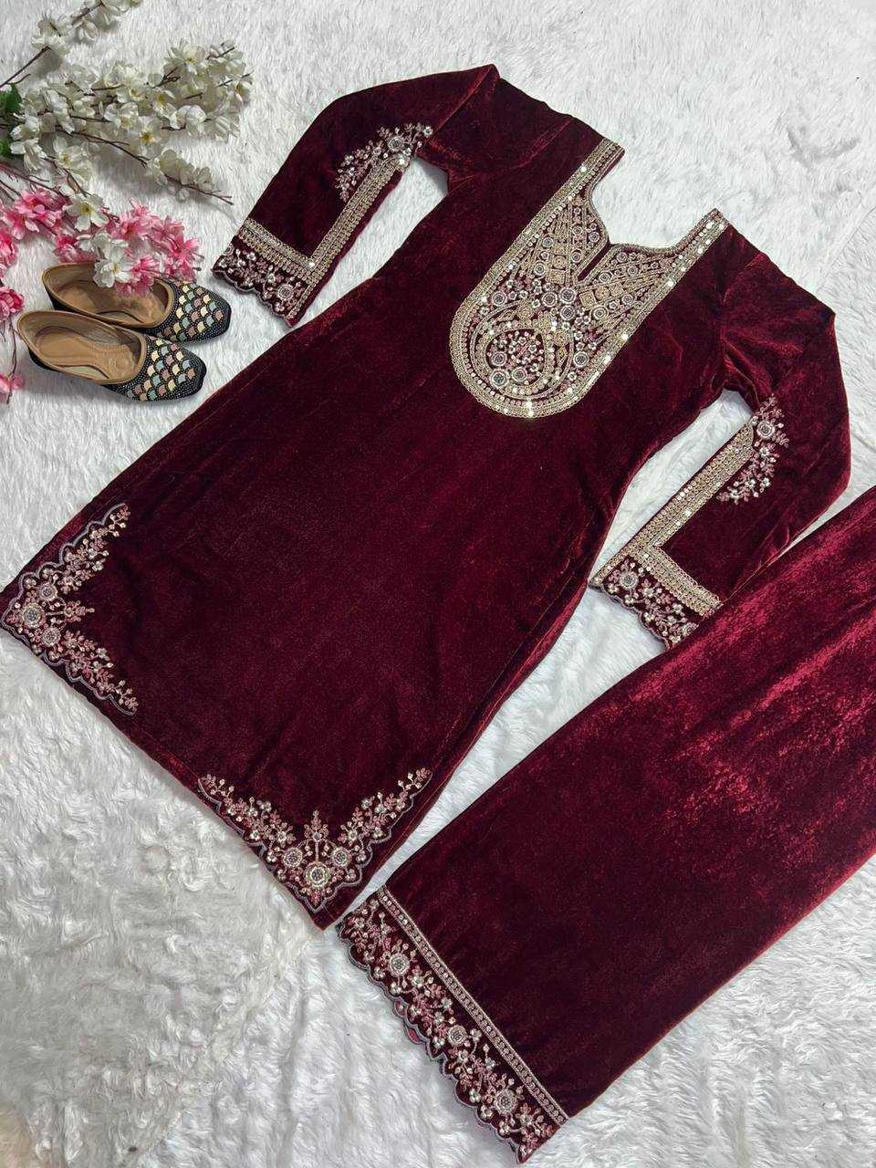 YNF VELVET KESH144 1229 KURTIS WHOLESALE PARTY WEAR KURTI WITH BOTTOM EMBROIDERED KURTIS MANUFACTURER