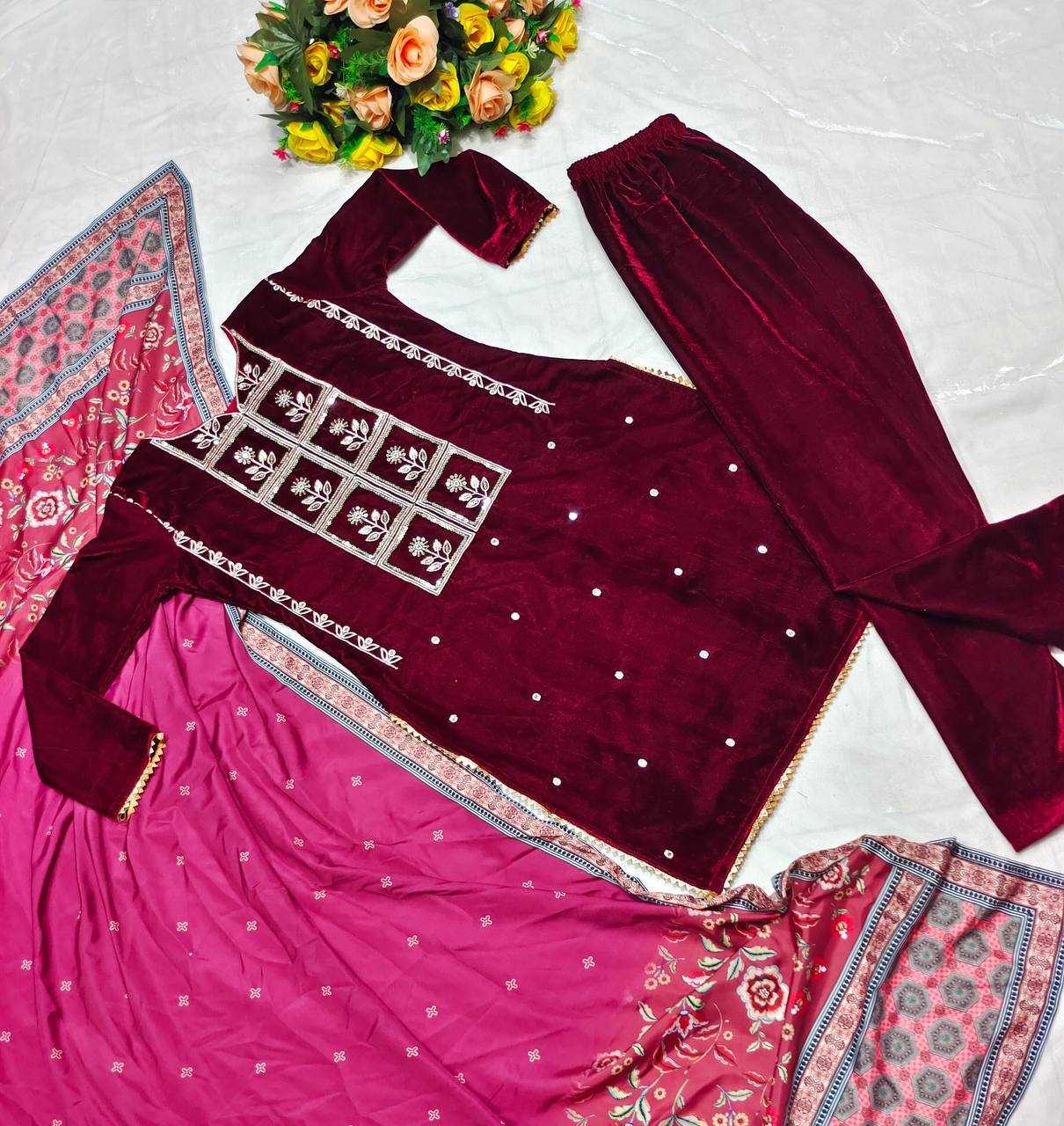 YNF VELVET KESH156 8062 SUITS & DRESSES WHOLESALE KASHMIRI VELVET EMBROIDERED LADIES SILK SUITS MANUFACTURER