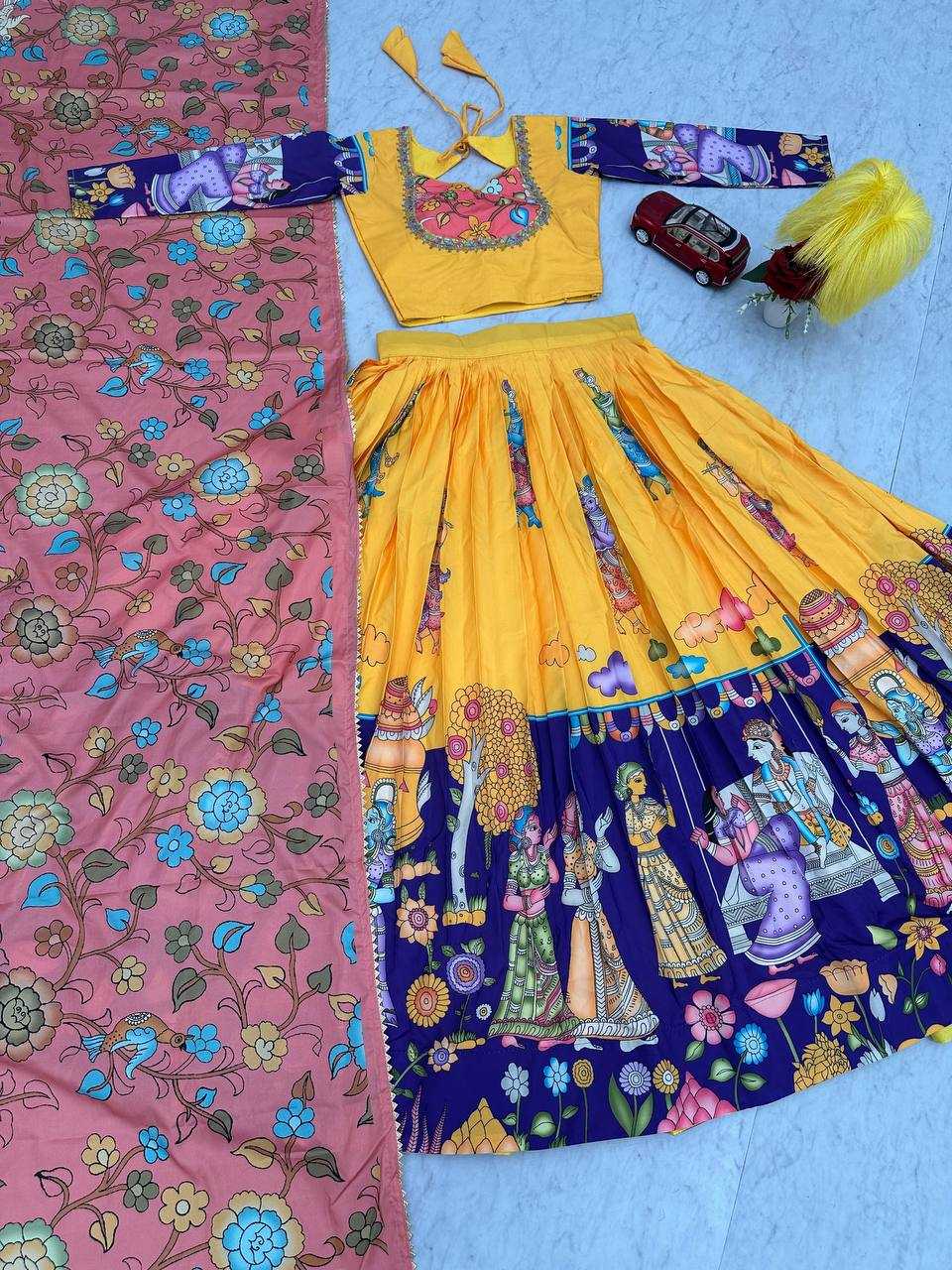 YNF CHENT CREPE KESH119 462 LEHENGAS WHOLESALE KALAMAKRI TRADITIONAL PRINTED LEHENGAS MANUFACTURER- Kapda Export