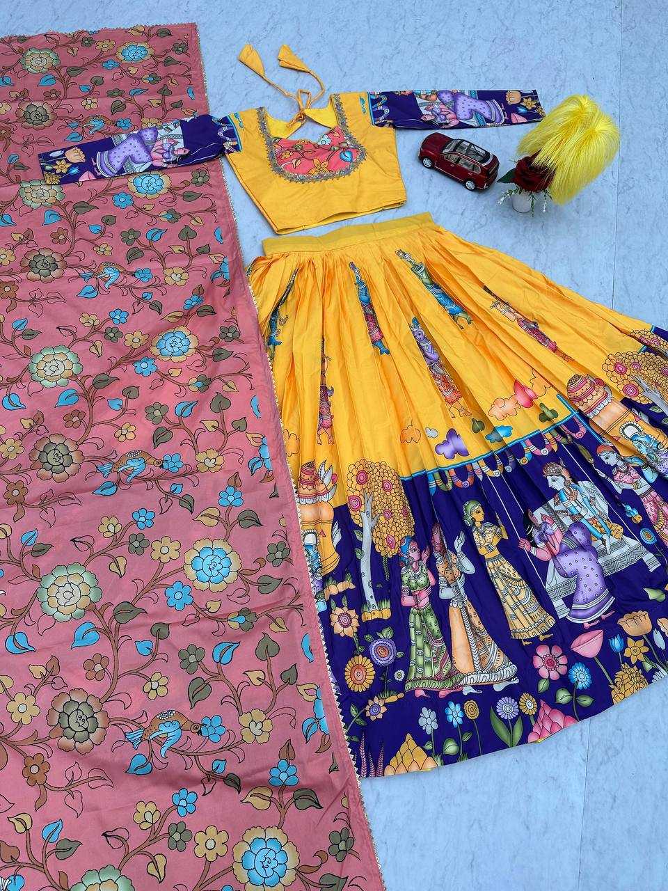 YNF CHENT CREPE KESH119 462 LEHENGAS WHOLESALE KALAMAKRI TRADITIONAL PRINTED LEHENGAS MANUFACTURER- Kapda Export