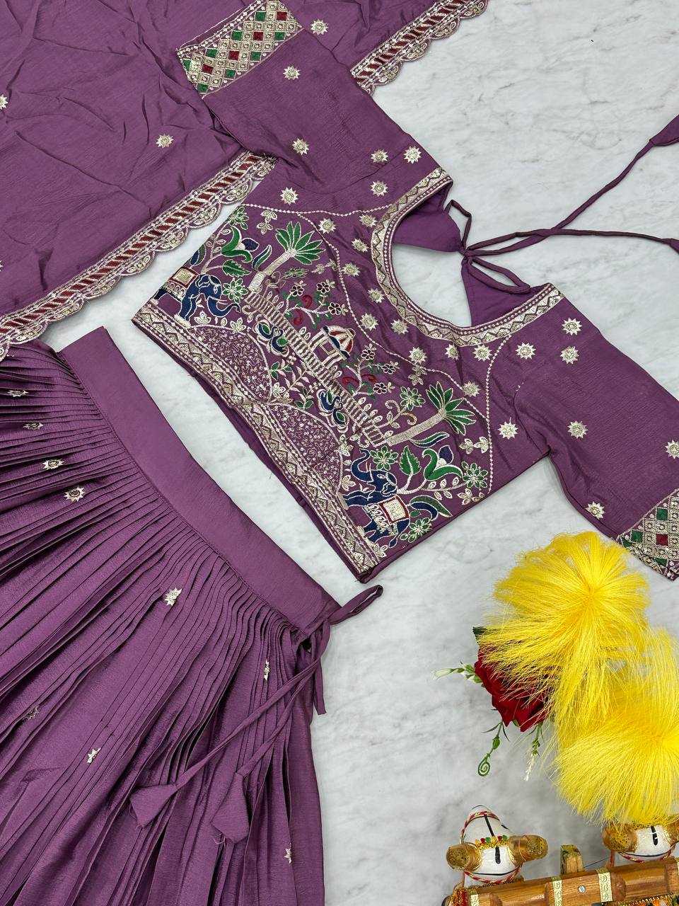 YNF CHINON KESH127 064 LEHENGAS WHOLESALE WEDDING EMBROIDERED SEQUINS PURPLE LEHENGAS MANUFACTURER- Kapda Export